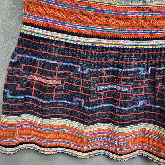 Thai Black Cotton Handwoven Embroidered Multi Color Women's Long Skirt SZ Small - Picture 6 of 13
